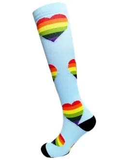 Medias de compresión azul estampado de corazones multicolor