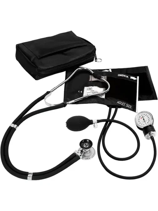 Kit de esfigmomanómetro (tensiometro) y estetoscopio (Fonendoscopio) Prestige con estuche de transporte negro a juego